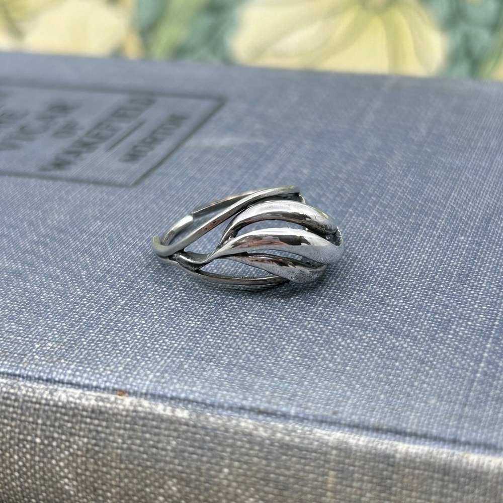 Vintage Sterling Silver Beu-Sterling Adjustable Leaf Swirl Dome Ring 7.5